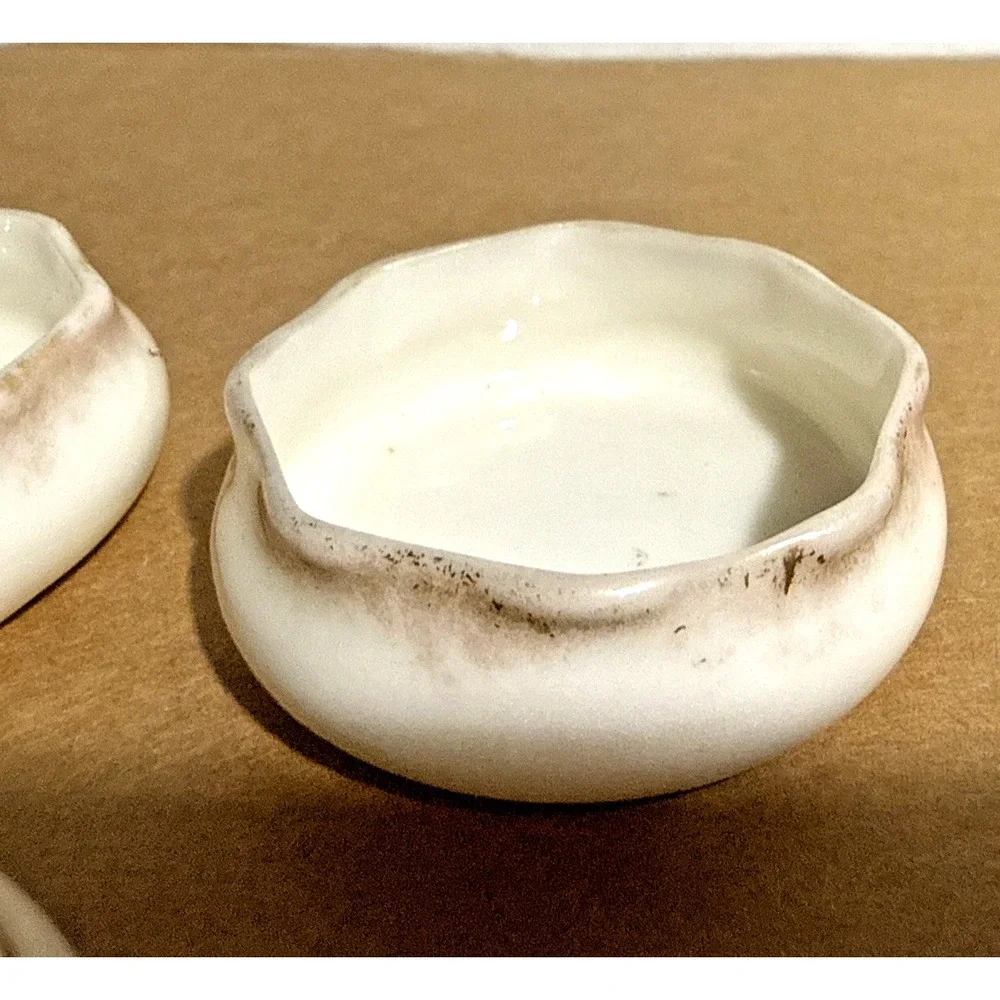 Vintage Belleek Open Salt Dish 5pc Set White Porcelain Gold Rim Ireland